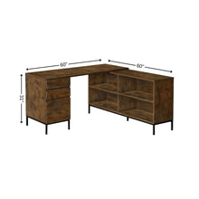 Load image into Gallery viewer, 60" Brown and Black L Shape Computer Desk With Three Drawers