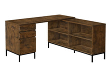 Load image into Gallery viewer, 60" Brown and Black L Shape Computer Desk With Three Drawers