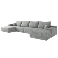 Load image into Gallery viewer, 135" 2 Piece Living Room Set Corduroy Modular Compression Foam Sofa With Ottoman Toss Pillows - Gray