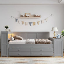 Load image into Gallery viewer, Daybed With Storage Shelves, Drawers, Trundle, Charging Station, LED Light, Desk And Cabinet