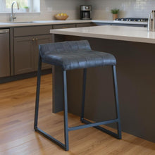 Load image into Gallery viewer, Leather Low Back Counter Height Bar Chair With Footrest 27" - Dark Gray