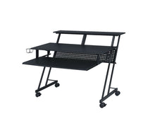 Load image into Gallery viewer, 47" Black Wood and Metal Rolling Computer Desk