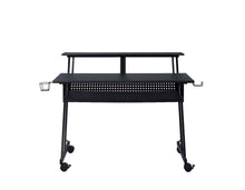 Load image into Gallery viewer, 47" Black Wood and Metal Rolling Computer Desk