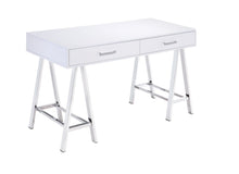 Load image into Gallery viewer, 54" White and Silver Writing Desk With Two Drawers