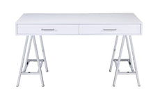 Load image into Gallery viewer, 54" White and Silver Writing Desk With Two Drawers