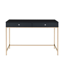 Load image into Gallery viewer, 47" Black and Gold Writing Desk With Two Drawers