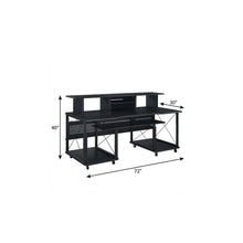Load image into Gallery viewer, 72" Black Wood and Metal Rolling Computer Desk