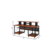 Load image into Gallery viewer, 72" Brown and Black Wood and Metal Rolling Computer Desk