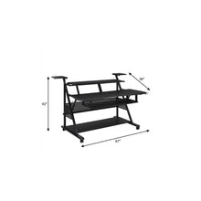 Load image into Gallery viewer, 67" Black Wood and Metal Rolling Computer Desk