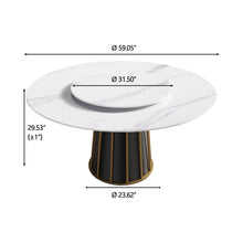 Load image into Gallery viewer, 59.05" Modern Artificial Stone Round Panel Metal Iron Base Dining Table, Can Accommodate 8 People Artificial Stone Turntable (Not Including Chairs) - White / Black