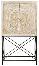 Load image into Gallery viewer, Solid Wood Two Door Floral Carved Wine Cabinet - Distressed White
