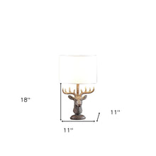 Load image into Gallery viewer, 18" Antiqued Bronzed Stag Bust Table Lamp With White Drum Shade