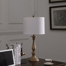 Load image into Gallery viewer, 28" Rustic Taupe Cream Candlestick Table Lamp With White Shade