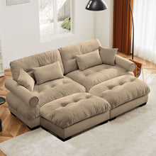 Load image into Gallery viewer, Modern Sectional Sofa With Ottoman, Round Bolster Armrests, Waist And Throw Pillows