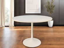 Load image into Gallery viewer, 40" Rounded Marble And Iron Pedestal Base Dining Table - White