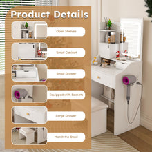 Load image into Gallery viewer, 3 Color LED Vanity Mirror With Stool, Dressing Table For Bedroom, 2 Drawers & 5 Storage Cabinets (4 Open + 1 Hidden), Adjustable Lighting - White