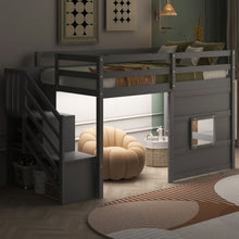 Load image into Gallery viewer, Loft Bed With Storage Staircase, Window & LED Light