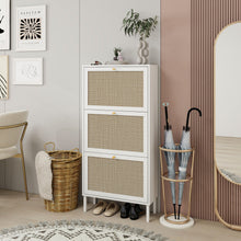 Load image into Gallery viewer, Modern Rattan 3 Door Shoe Rack Cabinet For Entryway