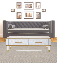 Load image into Gallery viewer, Gold And Faux Stone Rectangular Coffee Table With Drawer - White