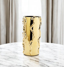 Load image into Gallery viewer, Cylinder Table Vase With Sculptural Details - Gold