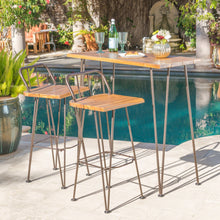 Load image into Gallery viewer, Dione Outdoor Industrial Acacia Wood Bar Set With Metal Frame And Slat Paneling - Brown