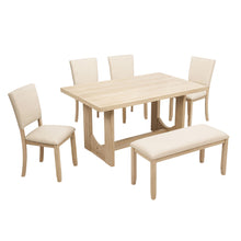 Load image into Gallery viewer, 6 Piece Rectangular Kitchen Table Set With Bench And 4 Upholstered Chairs For Kitchen - Light Oak