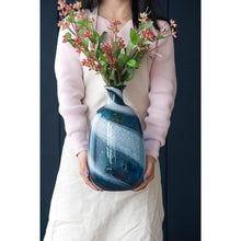 Load image into Gallery viewer, Striped Swirl Art Table Vase (574247) - Blue / White