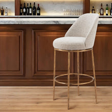 Load image into Gallery viewer, Fabric And Steel Bar Height Swivel Bar Chair - Beige And Gold