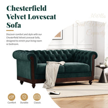 Load image into Gallery viewer, Chesterfield Velvet Loveseat Sofa, 2 Person Rolled Arm Upholstered Couch