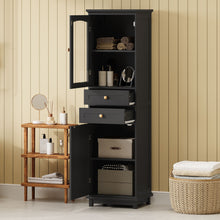 Load image into Gallery viewer, Tall Bathroom Storage Cabinet With Glass Doors, Free-Standing, Two Drawers, And Adjustable Shelves, Board, Painted Perfect For Displaying Your Favorite Items