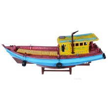 Load image into Gallery viewer, Hand Painted Model Boat - Light Blue / Yellow