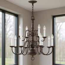 Load image into Gallery viewer, 23" Twelve Light Dimmable Chandelier With Shades - Bronze