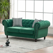 Load image into Gallery viewer, Chesterfield Fabric Sofa With Roll Armrest And Nailhead, Mid Century 2 Seater Couch
