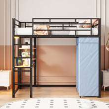 Load image into Gallery viewer, Loft Bed With Desk, Shelves, Power Outlet, LED Light And Wardrobe