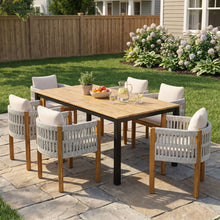 Load image into Gallery viewer, 7 Piece Outdoor Dining Set With Table And Chairs - Beige / Teak / White