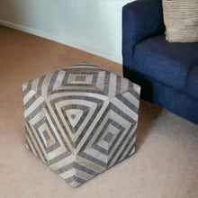 Load image into Gallery viewer, Hair on Hide Cube Geometric Pouf Ottoman - Gray And Beige