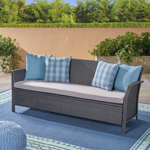 Load image into Gallery viewer, Thalassa - Outdoor 3 Seater Sofa With Water Resistant Cushion - Gray / Black