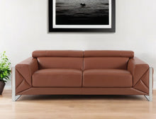 Load image into Gallery viewer, Italian Leather Sofa With Silver Legs - Camel