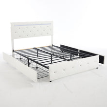 Load image into Gallery viewer, Upholstered Bed Frame With LED Lights, 4 Storage Drawers, Charging Station