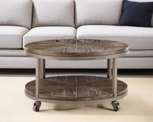 Load image into Gallery viewer, Wood With Iron Round Distressed Coffee Table - Brown