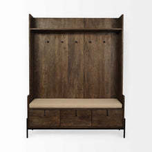 Load image into Gallery viewer, Wood, Fabric Wrapped Seat Hall Tree With Storage - Brown