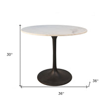 Load image into Gallery viewer, 36" Rounded Marble And Iron Pedestal Base Dining Room Table - White