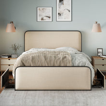 Load image into Gallery viewer, Modern Bed With Curved Upholstered Headboard And Footboard, Heavy Duty Metal Slats