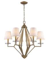 Load image into Gallery viewer, Candle Style Six Light Metal And Crystals Dimmable Chandelier With White Shades - Gold / White