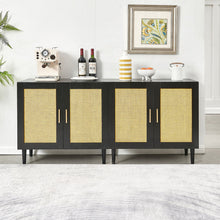 Load image into Gallery viewer, Side Panel Buffet Cabinet With Natural Rattan Door, Rattan Storage Cabinet With Adjustable Shelves, Side Panel And Buffet With Storage Space, Modern Console Cabinet In Bedroom And Living Room - Black / Beige