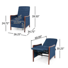 Load image into Gallery viewer, Mid Century Modern Fabric Channel Stitch Wood Pushback Recliner