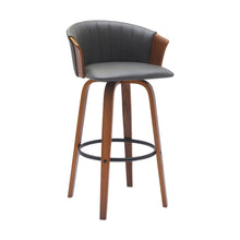 Load image into Gallery viewer, 30" Faux Leather Swivel Bar Height Bar Chair - Gray And Wood Brown