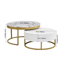 Load image into Gallery viewer, Round Nesting Coffee Table With Drawers - Golden / White