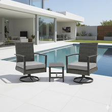 Load image into Gallery viewer, 3 Piece Patio Furniture, Swivel Rocker Bistro Set With Side Table & Cushions For Porch - Gray