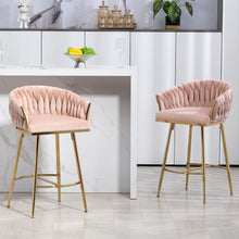 Load image into Gallery viewer, Counter Height Bar Stools Kitchen Island Counter Bar Stool With Hand - Wave Back, Golden Chromed Base And Footrest (Set of 2) - Pink